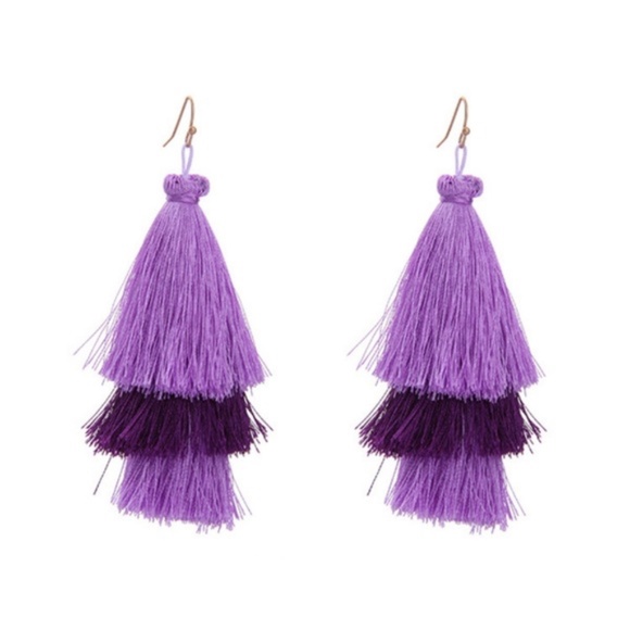 Blue Spring Tassel Dangle Drop Earrings - Picture 2 of 7